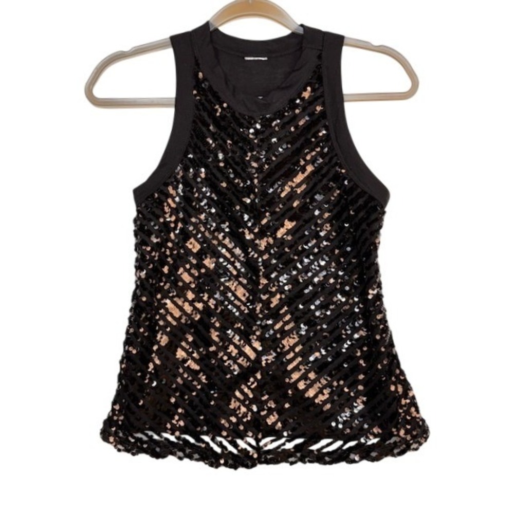 Small Black Sequin Chevron Sleeveless Tank Top Racerback Party Glam Whimsygoth